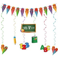 18 Piece Back To School, Birthday, Parties. Hanging Decorations. 123 ABC Books.