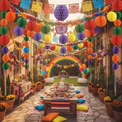 Rainbow Paper Honeycomb Balls,12 Pack Colourful Hanging Tissue Pom Poms for M…