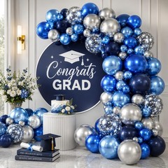 Blue and Silver Balloon Arch Kit, Navy Dark Blue Light Metallic Baby Blue Sil…