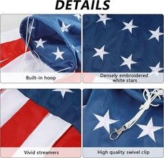Densely Embroidered 40” American Flag Windsock for Independence Day Celebration