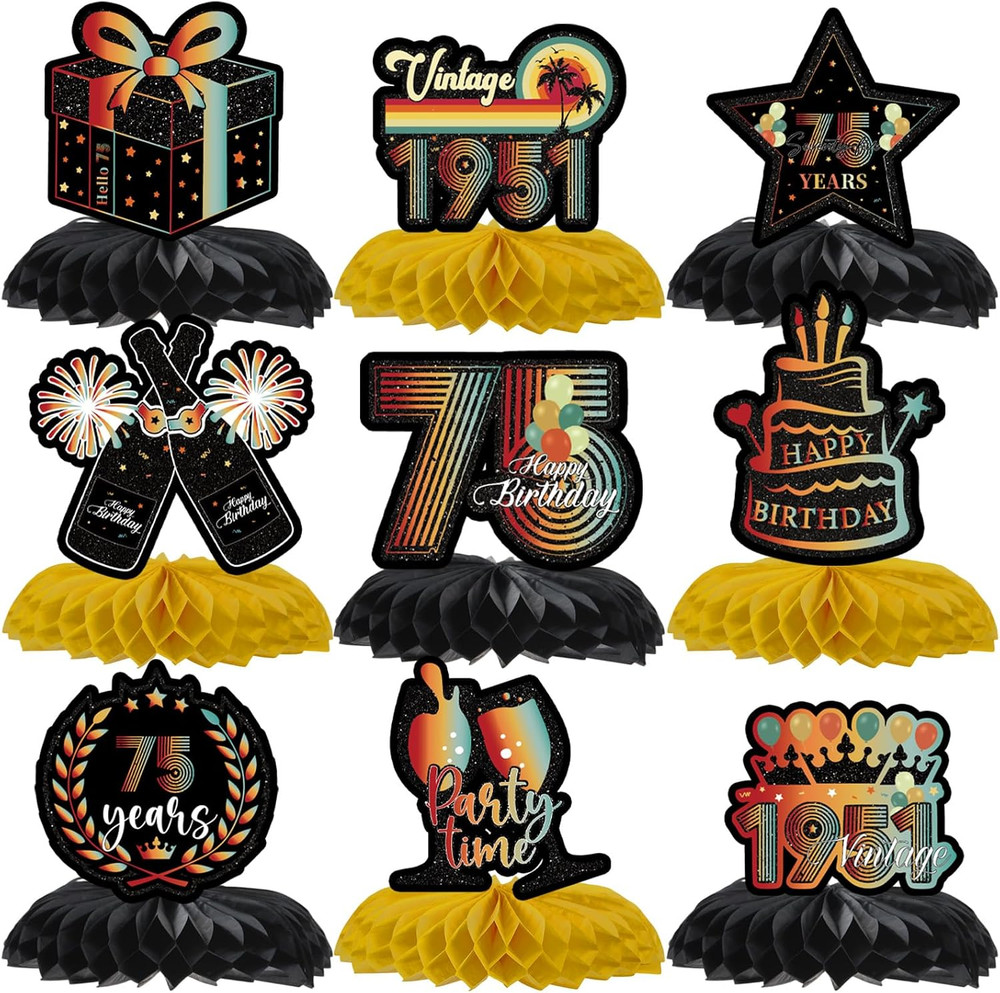 Vintage 75Th Birthday Decorations – 9 Pcs Happy Cheers to 75 Year Old Party Pape