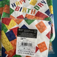 BUILDING BRICK Block Party Decoration Party Plates, Napkins & Tablecloths – NEW!