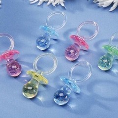 6 Large Multi Pastel Transparent 29x60mm Baby Pacifier Charms *