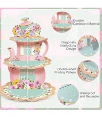 Floral Tea Birthday Party (2-Pack) 3-Tier Cupcake Dessert Stands Decorations