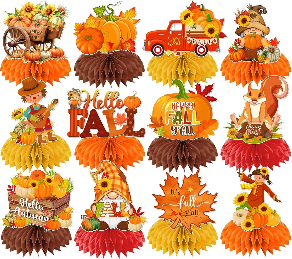 Fall Party Decorations Honeycomb Centerpieces, 12Pcs Fall Table Decorations Autu