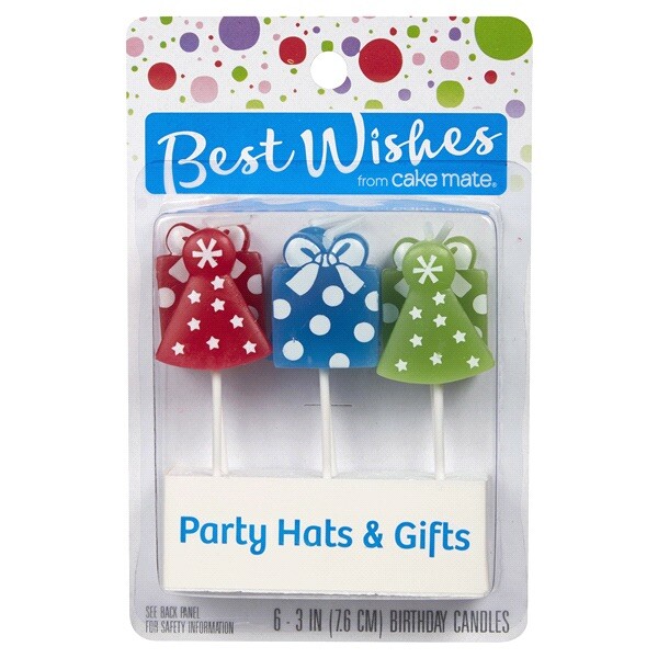 Best Wishes By Cake Mate 6 Party Hats & Gifts Candles