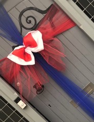 UNION JACK DOOR BOW Red White & Blue Mesh Ribbons & Organza Satin Bow BNIP £15
