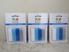 NIB 321 PARTY! Blue, White, Silver Spiral Birthday Party Candles Lot of 3 Packs