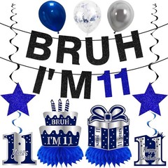 Durable 11th Birthday Decor Kit in Blue and Silver – Easy to Hang and Reusable