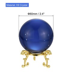 1Set 60mm/2.4″ K9 Crystal Ball Decorative Ball w Box and Metal Stand Dark Blue