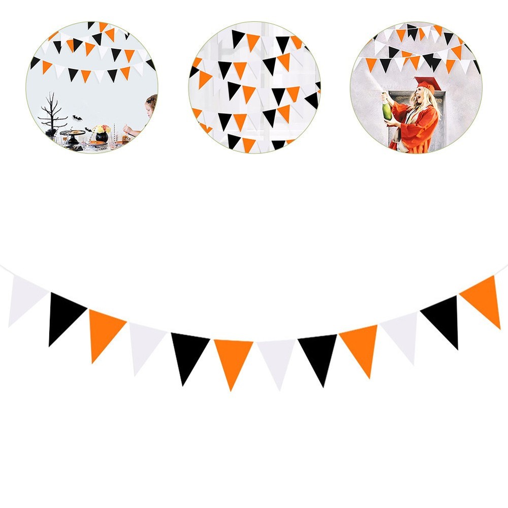 Orange Black White Halloween Pennant Halloween Triangle Flag Hanging Decoration