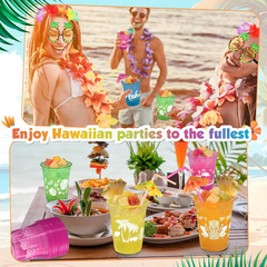 50Hawaiian Luau Party Decorations Cups With Parasol Straws 16OZ Disposable Party