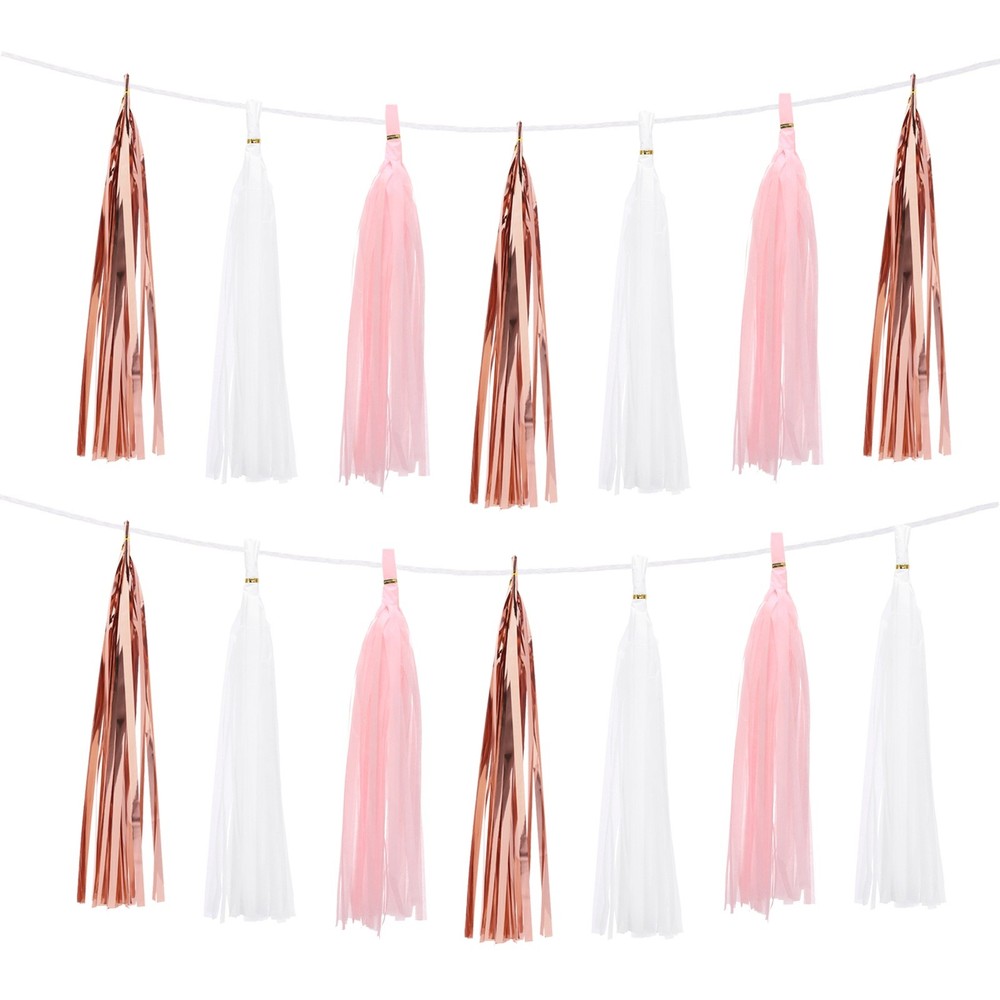 15Pcs White Light Pink Rose Gold Tassel Garland Tissue Paper Tassels for DIY