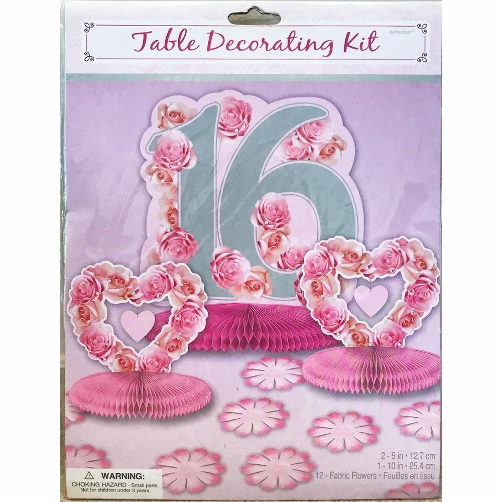 Sweet 16 Pink Flower Blossom Table Decorating Kit Centerpiece 3 Pc with Flowers