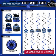 Class of 2026 Graduation Party Decorations – Blue and Black Theme Set FAST