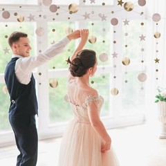 Star and Circle Hanging Garland, 65 feet 65 Feet Length, Champagne Gold