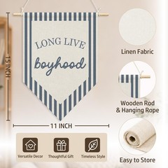 Boys Room Wall Art Decor, Long Live Boyhood Hanging Pennant Flag, Boy Nursery…