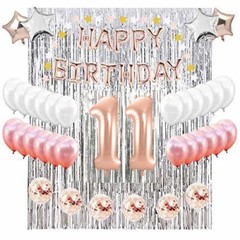 11th Birthday Complete Rose Gold & Silver Balloon Party Decoration Supplies