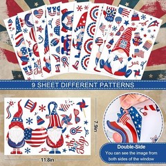 AnyDesign 138Pcs Patriotic Window Clings 4th of July Gnome Assorted,red