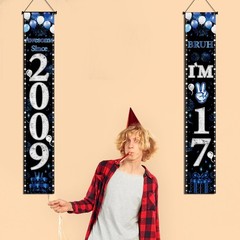 17th Decorations Door Banner – 2 Pcs Blue Awesome Since 2009 Bruh I’m 17 Happ…