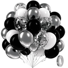 60pcs Black and Silver Balloons 12inch, Black and White Balloons with Metalli…