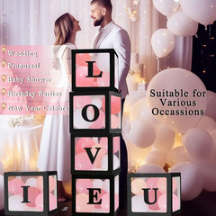 Black Transparent Balloon Boxes, Baby Boxes with 78 Letters for Baby Shower, Na