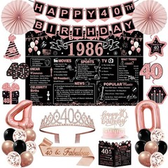 40th Birthday Decorations for Women,32PCS Back in 1986 Party Black