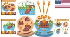 96Pcs Capybara Party Supplies Plates Napkins Decor Dinnerware Animal Theme fo…