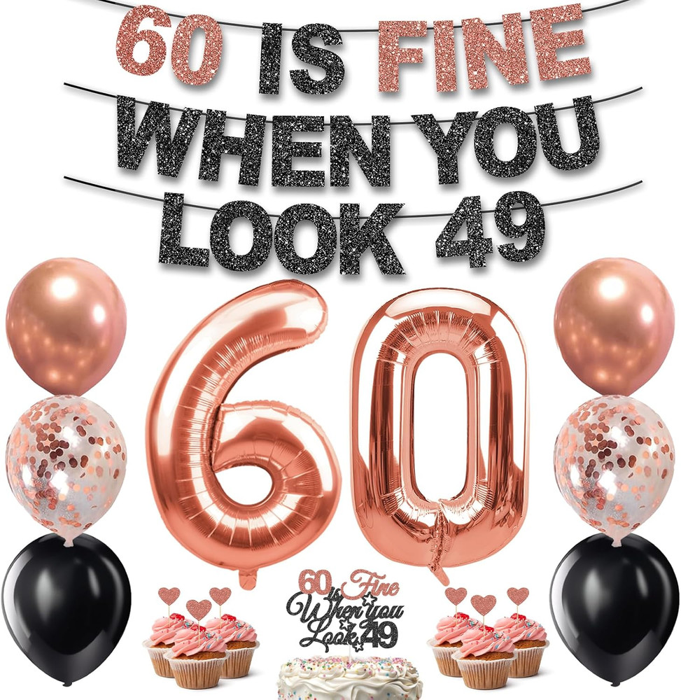 60Th Birthday Decorations for Women, Pre-Strung 60 Is Fine When You Look 49 Bann