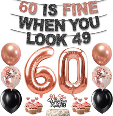 60Th Birthday Decorations for Women, Pre-Strung 60 Is Fine When You Look 49 Bann