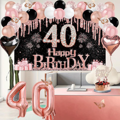 40Th Birthday Decorations Women, 49Pcs Black Rose Gold Black Happy 40Th Birthday