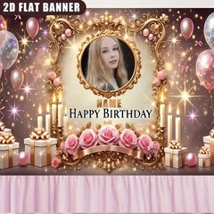 1pc 2D Golden Flower Theme Tapestry Personalized Birthday Poster Banner Party❀