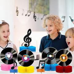 12 Pcs Music Party Decorations Vinyl Record Honeycomb Centerpieces
