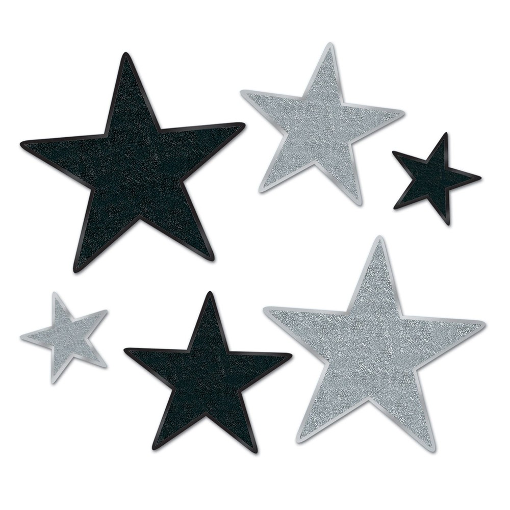 Beistle 6 Glittered Paper Star Cutouts5″-12″ Black/Silver VIP & Party Decoration