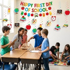 First Day of School Decorations, Pre-Strung Glitter First Day of School Banne…