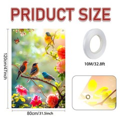 Spring Birds Window Banner 31.5 x 47 Inches Floral Bird Window Decorations Co…