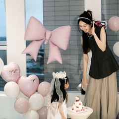 2PCS Valentines Party Pack Light Pink Bow Knot Shaped Balloon Pink Ribbon Bow…