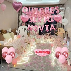 Pink 16″ & 18″ Heart Foil Balloons with 1200 Artificial Rose Petals for Valentin