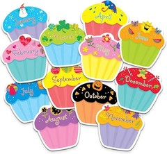 Designer Cutouts for Bulletin Boards, Jumbo 10-Inch Cupcake Theme, 12 Pieces