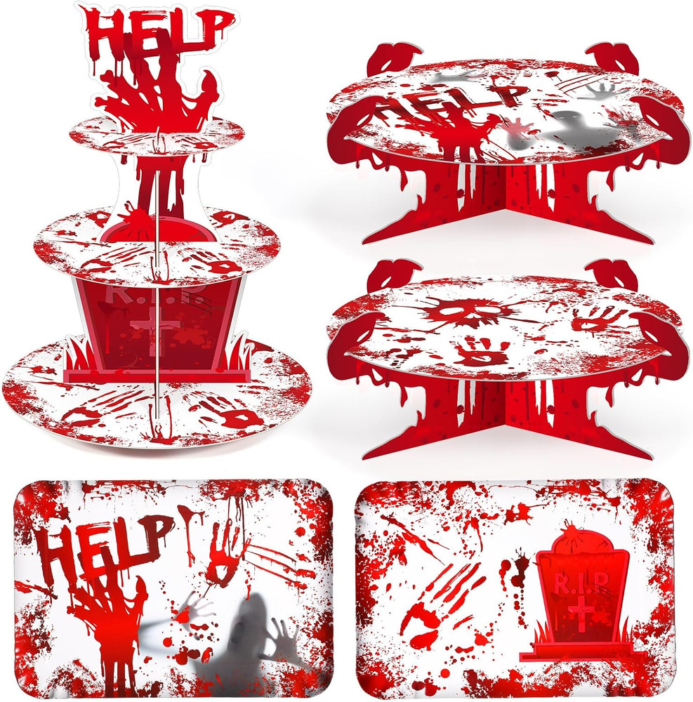 Sliner 5 PCS Halloween Party Decorations Bloody Cupcake Stand Bloody Handprint C