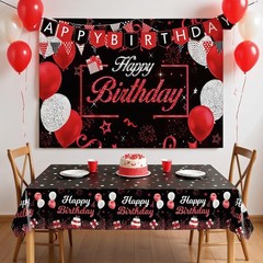 Red Birthday Background Party Supplies 54 x 108 inches, Red, Black, White