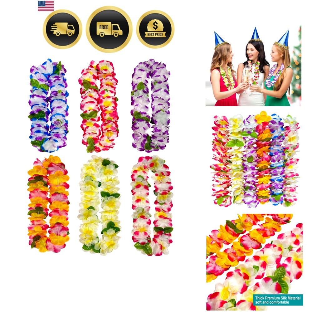 6 Count Thickened Hawaiian Leis, Perfect Luau Party Supplies for Summer Beach…