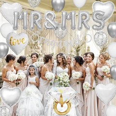 Silver Engagement Party Decorations, MR and MRS Balloons Decor, Metallic Silv…