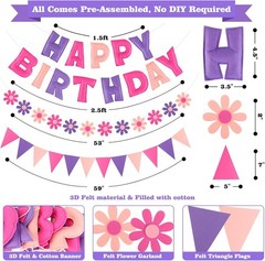 Felt Birthday Decorations, NO DIY, Pre-Strung 3D Felt Happy Birthday Banner w…