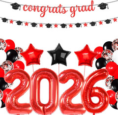 KatchOn, Red and Black Graduation Decorations 2026 – Pack Of 37 | Giant 40 Inch,