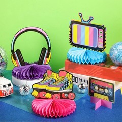 Pasimy 16 Pcs 80s Party Decorations 1980s Honeycomb Pink, Blue, Green, Yellow