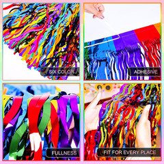 Rainbow Party Decorations, 2 Pack Wavy Metallic Tinsel Foil Fringe Table Skirts,