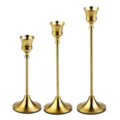 3 Pieces Brass Metal Candlestick Set Conical Shape for Rustic For Home Style