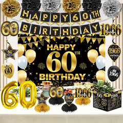 30PCS 60Th Birthday Decorations for Men Women, Black Gold Vintage 1966 Banner Ho