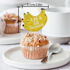18Pcs Yellow Glitter Fruit Banana Dessert Cupcake Topper Pick for Let’S Go Banan